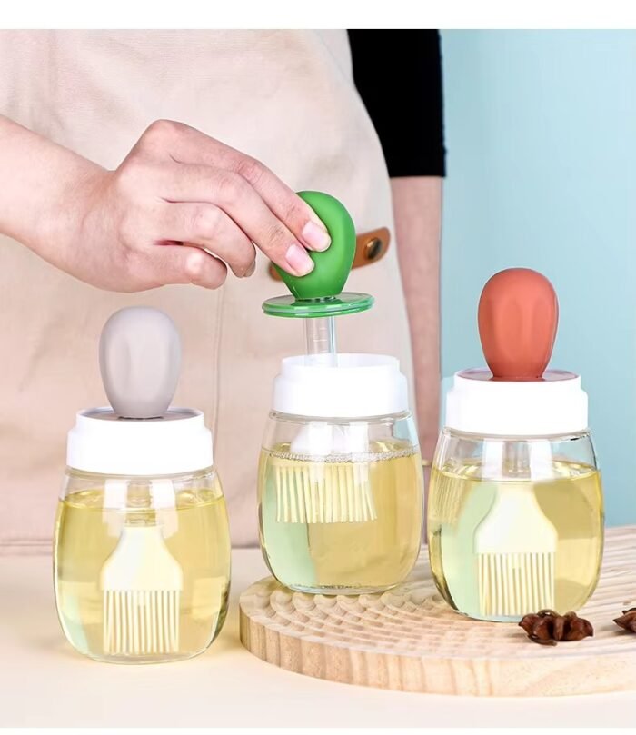 Glass Oil Dispenser Bottle with Integrated Silicone Brush & Leak-Proof Lid – Thickened Glass Kitchen Oil Bottle