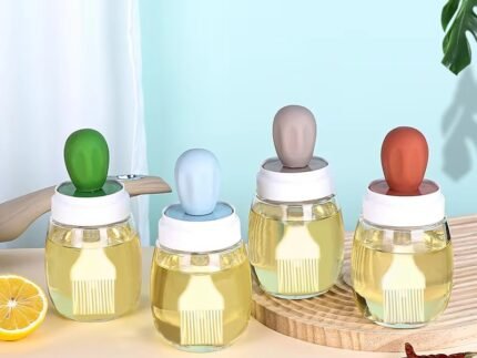 Glass Oil Dispenser Bottle with Integrated Silicone Brush & Leak-Proof Lid – Thickened Glass Kitchen Oil Bottle
