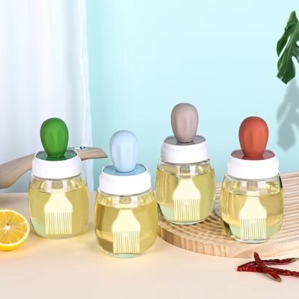 Glass Oil Dispenser Bottle with Integrated Silicone Brush & Leak-Proof Lid – Thickened Glass Kitchen Oil Bottle