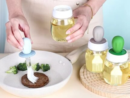 Glass Oil Dispenser Bottle with Integrated Silicone Brush & Leak-Proof Lid – Thickened Glass Kitchen Oil Bottle