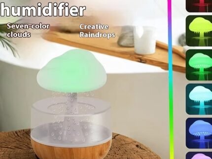 Gradient Clouds & Raindrops Humidifier with Colorful LED Lights – Essential Oil Diffuser for Home, Bedroom & Relaxation
