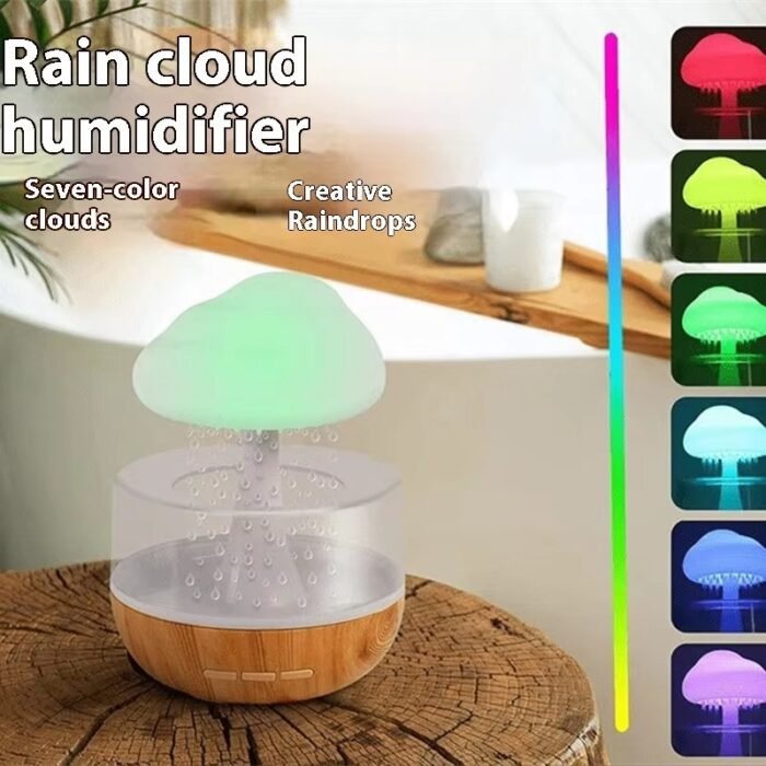 Gradient Clouds & Raindrops Humidifier with Colorful LED Lights – Essential Oil Diffuser for Home, Bedroom & Relaxation