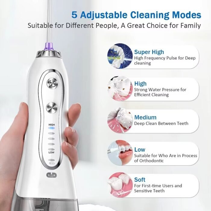 H2ofloss HF-6 Cordless Water Flosser – 5 Pressure Modes • 6 Jet Tips • 300 ml Tank