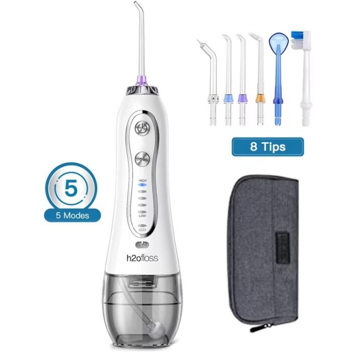 H2ofloss HF-6 Cordless Water Flosser – 5 Pressure Modes • 6 Jet Tips • 300 ml Tank