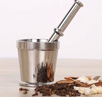 Heavy-Duty Silver Mortar & Pestle Set – Antique Aluminum Grinder for Spices, Herbs & Garlic