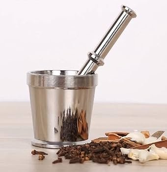Heavy-Duty Silver Mortar & Pestle Set – Antique Aluminum Grinder for Spices, Herbs & Garlic