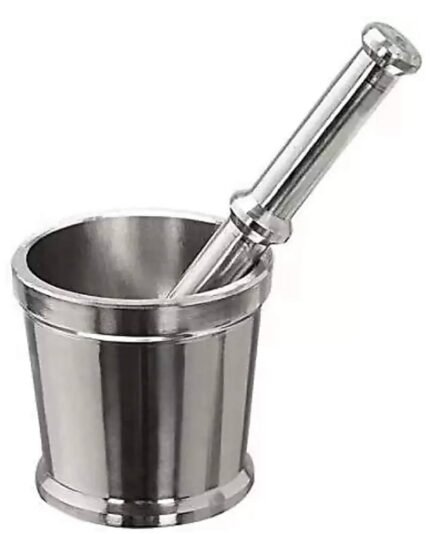 Heavy-Duty Silver Mortar & Pestle Set – Antique Aluminum Grinder for Spices, Herbs & Garlic