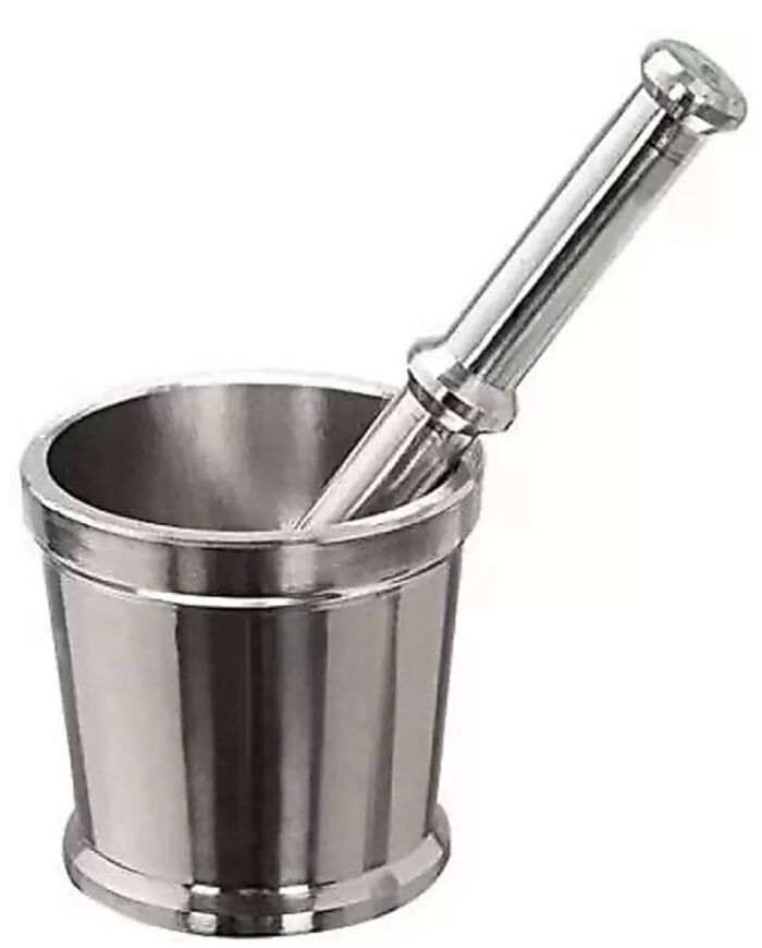 Heavy-Duty Silver Mortar & Pestle Set – Antique Aluminum Grinder for Spices, Herbs & Garlic