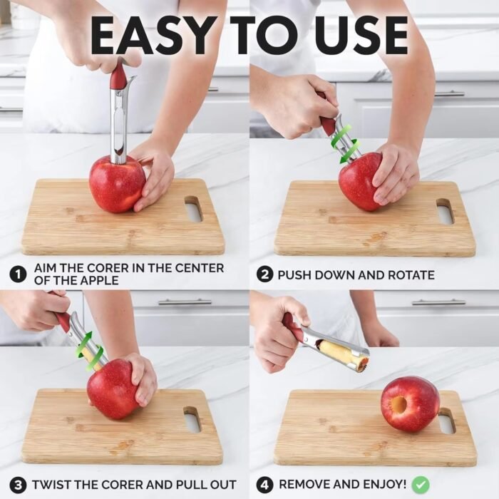 Heavy-Duty Stainless Apple Coring Tool – Ergonomic Fruit Corer for Baking, Snacking & Food Prep