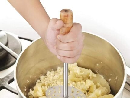 Heavy-Duty Stainless Steel Potato Masher with Non-Slip Wooden Handle – Fruit & Vegetable Masher Kitchen Tool