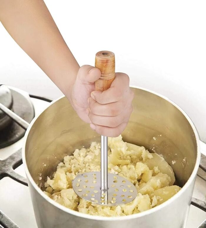 Heavy-Duty Stainless Steel Potato Masher with Non-Slip Wooden Handle – Fruit & Vegetable Masher Kitchen Tool