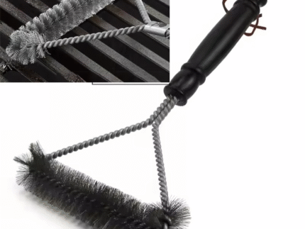 Heavy-Duty Stainless Steel Reusable BBQ Grill Brush with Built-In Scraper & Plastic Grip