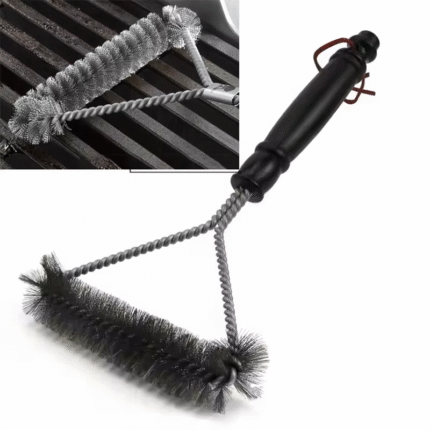Heavy-Duty Stainless Steel Reusable BBQ Grill Brush with Built-In Scraper & Plastic Grip