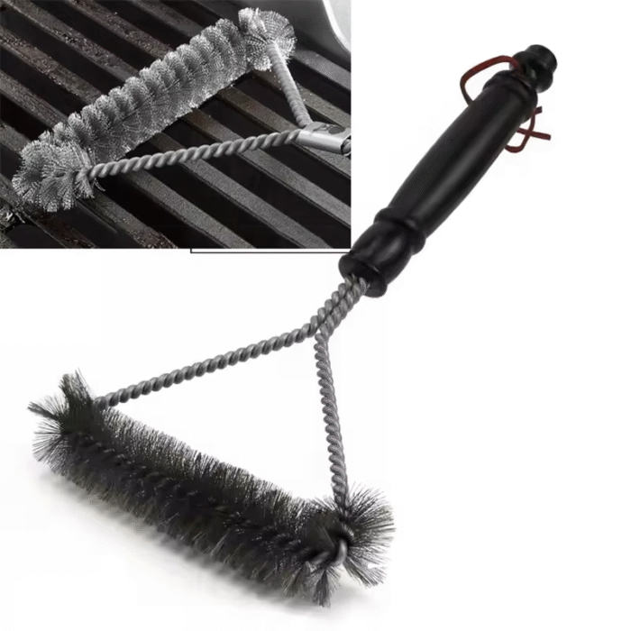 Heavy-Duty Stainless Steel Reusable BBQ Grill Brush with Built-In Scraper & Plastic Grip