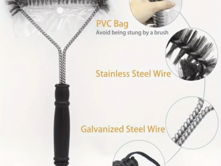 Heavy-Duty Stainless Steel Reusable BBQ Grill Brush with Built-In Scraper & Plastic Grip