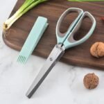 High-Quality Multi-Functional 5-Blade Herb Scissors – Stainless Steel Shredded Food Cutter for Chives, Coriander & Leafy Greens
