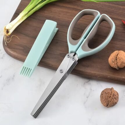 High-Quality Multi-Functional 5-Blade Herb Scissors – Stainless Steel Shredded Food Cutter for Chives, Coriander & Leafy Greens