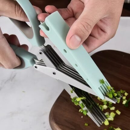 High-Quality Multi-Functional 5-Blade Herb Scissors – Stainless Steel Shredded Food Cutter for Chives, Coriander & Leafy Greens
