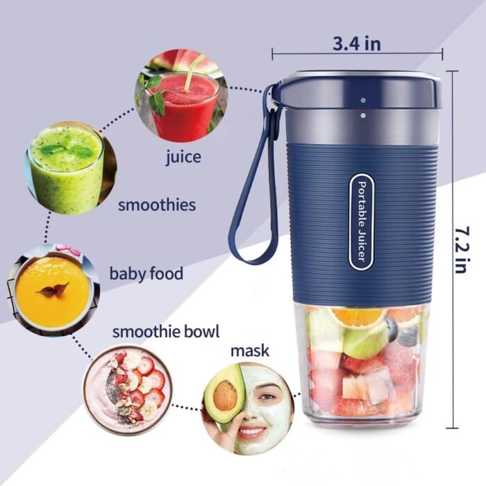 High-Speed Portable Electric Juicer Blender – 6-Blade USB Rechargeable Smoothie Maker for Home, Travel & Gym