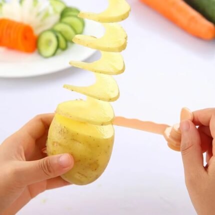 Manual Spiral Vegetable Cutter – Potato, Cucumber, Carrot Twister Slicer Spiralizer for Kitchen Salads & Garnishing