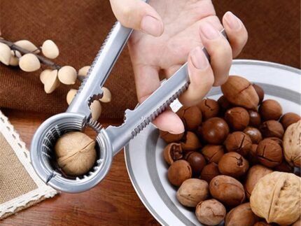 Multifunctional Kitchen Nutcracker Clamp Tool – Heavy-Duty Steel Nut Opener with Wooden Handle for Almond, Walnut, Pecan & Hazelnut