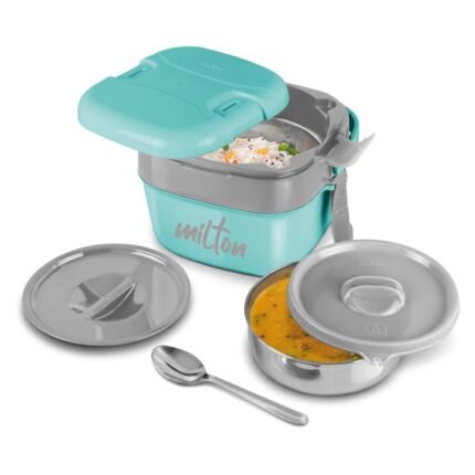 Milton Cubic 800ml Aqua Green Stainless Steel Lunch Box – Compact & Leak-Proof Food Container for Office, School, and Travel