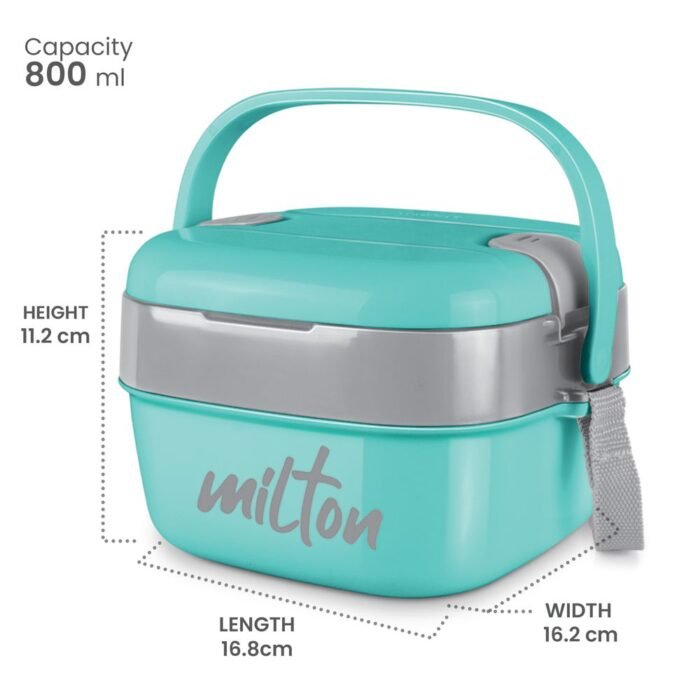 Milton Cubic 800ml Aqua Green Stainless Steel Lunch Box – Compact & Leak-Proof Food Container for Office, School, and Travel
