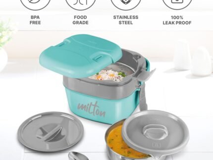 Milton Cubic 800ml Aqua Green Stainless Steel Lunch Box – Compact & Leak-Proof Food Container for Office, School, and Travel