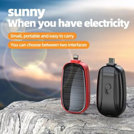 Mini Solar Power Bank Keychain 1200mAh – Portable Charger with LED & Type-C Input