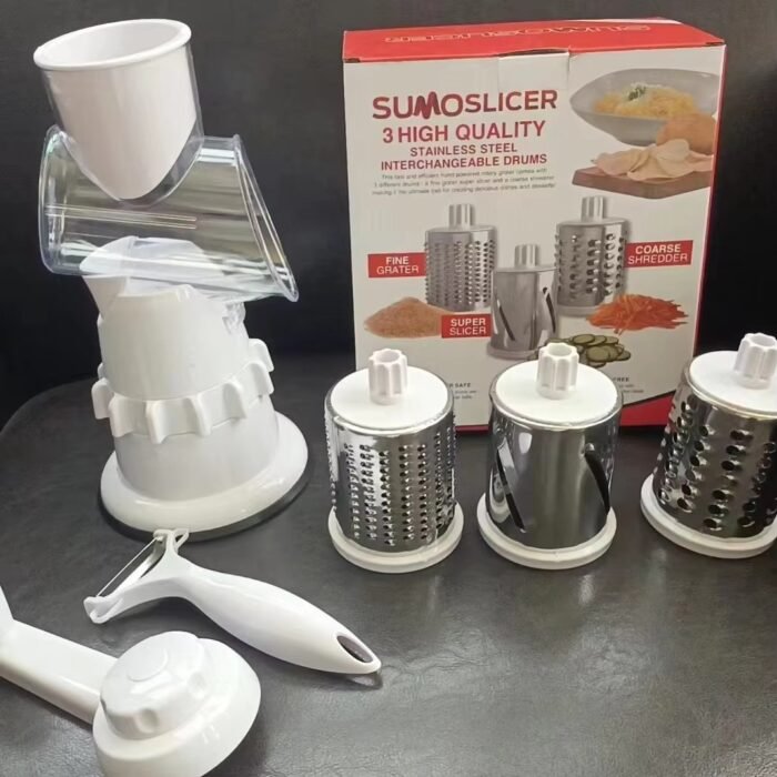 Multi-Functional Hand Roller Vegetable Cutter – 3-in-1 Rotary Slicer, Cheese Grater & Food Chopper