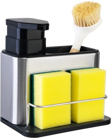 Multi-Functional Stainless Steel Kitchen Sink Caddy with Soap Dispenser & Sponge Holder