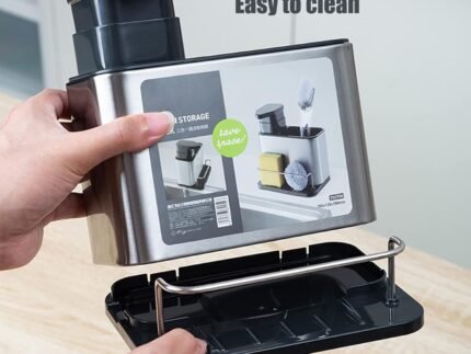 Multi-Functional Stainless Steel Kitchen Sink Caddy with Soap Dispenser & Sponge Holder