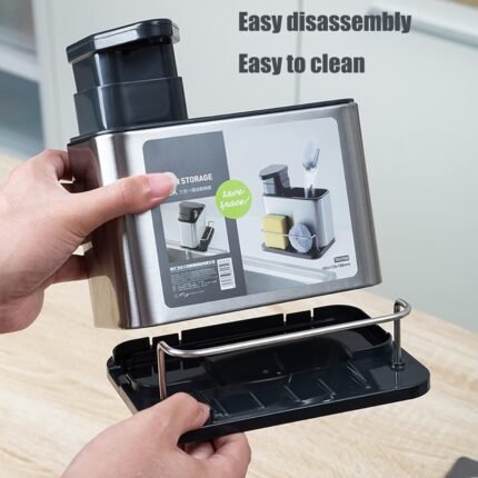 Multi-Functional Stainless Steel Kitchen Sink Caddy with Soap Dispenser & Sponge Holder