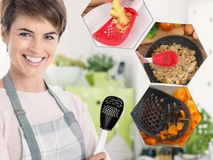 Multifunctional Kitchen Cooking Spoon – Heat-Resistant Garlic Press, Potato Masher & Colander