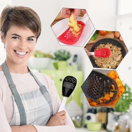 Multifunctional Kitchen Cooking Spoon – Heat-Resistant Garlic Press, Potato Masher & Colander
