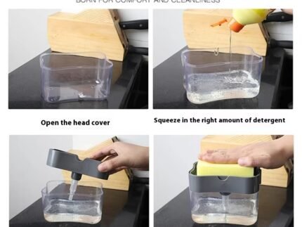 Kitchen Dish Soap Dispenser with Integrated Sponge Holder – Easy Cleanup and Durable Design