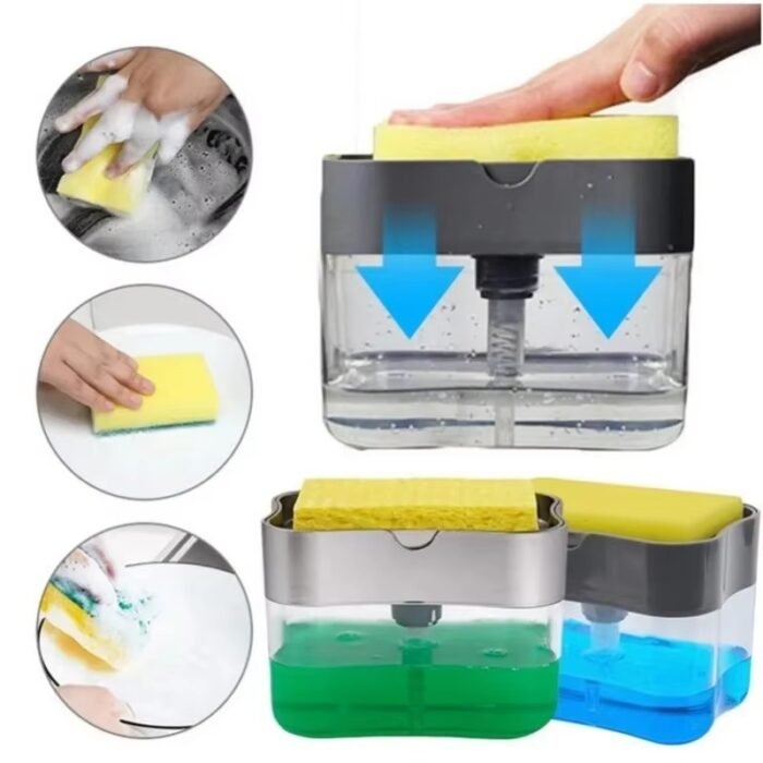 Kitchen Dish Soap Dispenser with Integrated Sponge Holder – Easy Cleanup and Durable Design