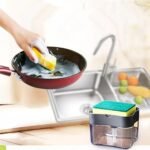 Kitchen Dish Soap Dispenser with Integrated Sponge Holder – Easy Cleanup and Durable Design