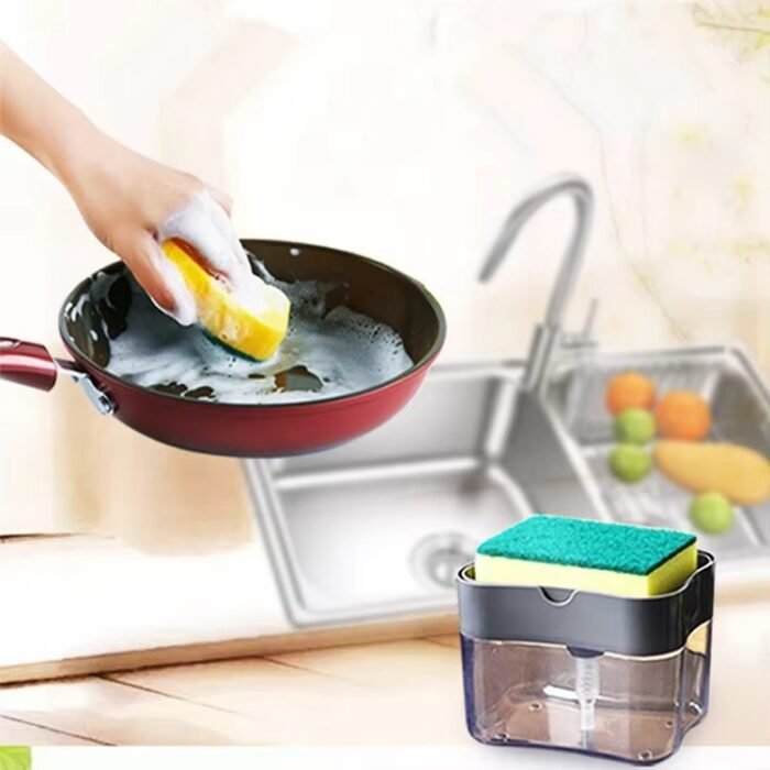 Kitchen Dish Soap Dispenser with Integrated Sponge Holder – Easy Cleanup and Durable Design