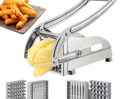 Premium Manual French Fry Cutter Stainless Steel with Adjustable Blades – Heavy Duty Potato Slicer for Home Kitchen Use