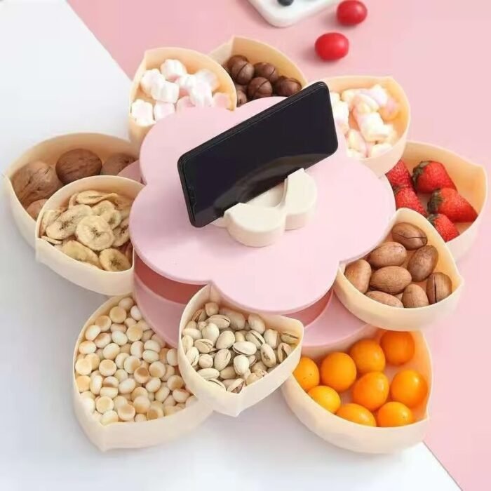 Petal-Shaped Rotating Snack & Jewelry Organizer – Wedding, Party, and Kids Snack Storage Box