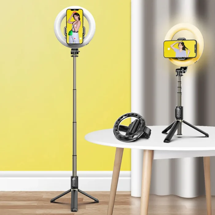 Portable Aluminium 3-in-1 Selfie Stick Tripod with LED Ring Light – Extendable Phone Holder for Travel & Zoom