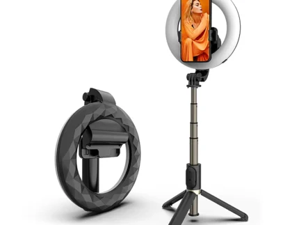 Portable Aluminium 3-in-1 Selfie Stick Tripod with LED Ring Light – Extendable Phone Holder for Travel & Zoom