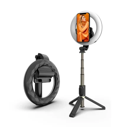 Portable Aluminium 3-in-1 Selfie Stick Tripod with LED Ring Light – Extendable Phone Holder for Travel & Zoom