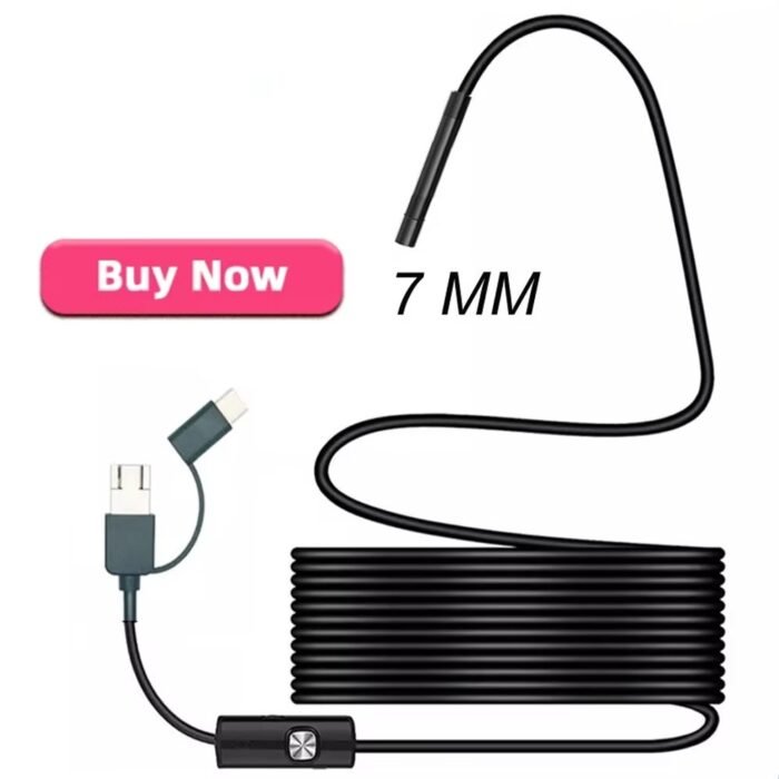 Portable Waterproof Inspection Camera – 7 mm 2 m USB Borescope for Android & PC