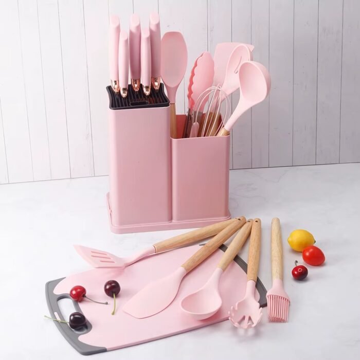 Premium 19-Piece Silicone Cooking Utensils Set with Wooden Handles – Non-Stick, Heat-Resistant Kitchen Tools Kit