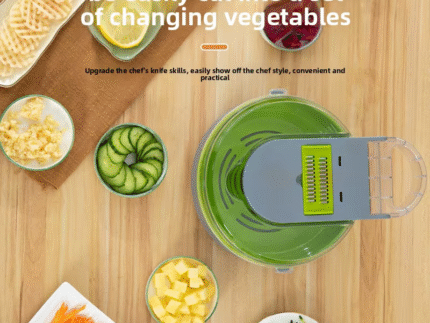 Premium 9-in-1 Manual Vegetable Cutter with Draining Basket – Multi-Function Slicer, Grater, Peeler & Potato Dicer