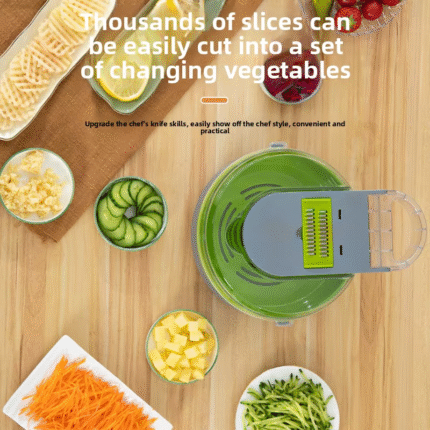 Premium 9-in-1 Manual Vegetable Cutter with Draining Basket – Multi-Function Slicer, Grater, Peeler & Potato Dicer