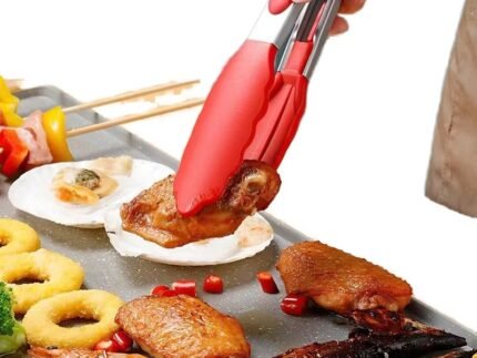Premium Silicone & Stainless Steel Kitchen Tongs – Non-Stick Cooking Clip for BBQ, Salad, Grill & Baking