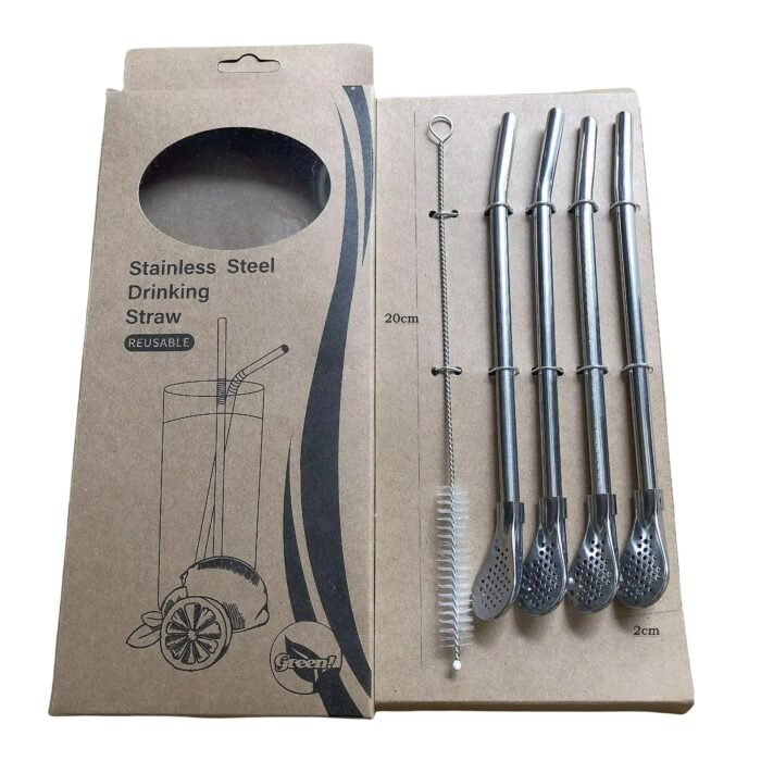 Premium Stainless Steel Yerba Mate Bombilla Straw with Built-In Filter and Cleaning Brush